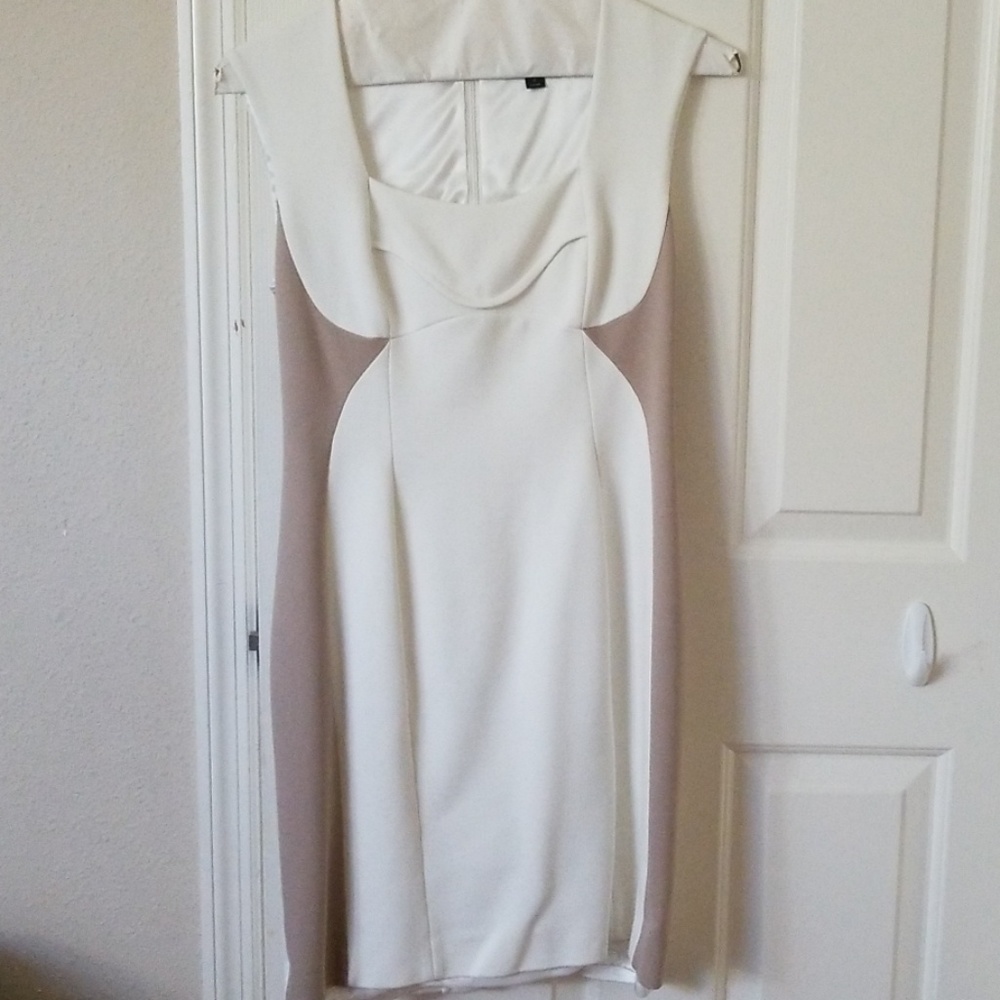 Cream and taupe Tahari pencil dress